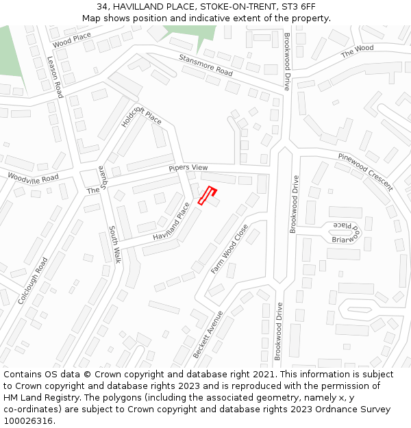 34, HAVILLAND PLACE, STOKE-ON-TRENT, ST3 6FF: Location map and indicative extent of plot