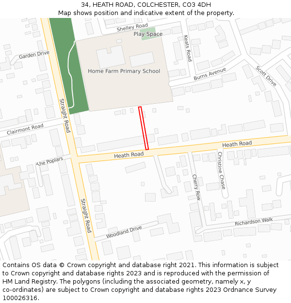 34, HEATH ROAD, COLCHESTER, CO3 4DH: Location map and indicative extent of plot