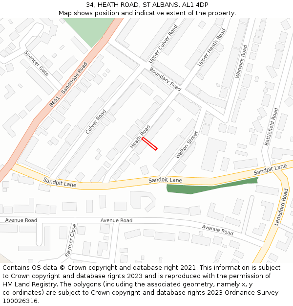34, HEATH ROAD, ST ALBANS, AL1 4DP: Location map and indicative extent of plot