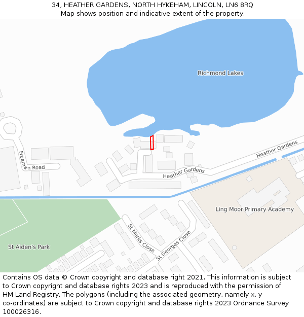 34, HEATHER GARDENS, NORTH HYKEHAM, LINCOLN, LN6 8RQ: Location map and indicative extent of plot
