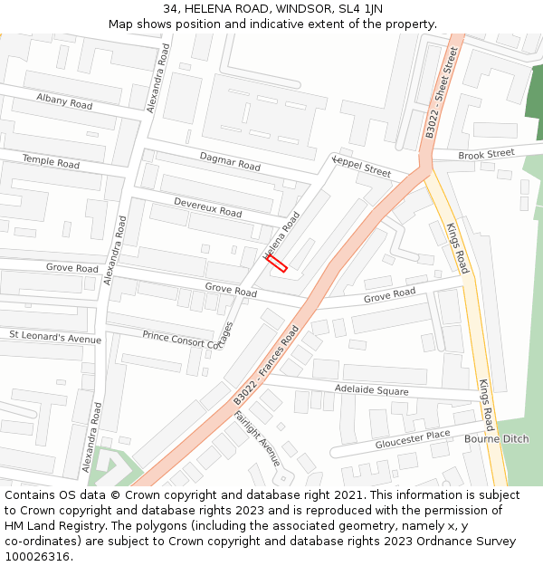 34, HELENA ROAD, WINDSOR, SL4 1JN: Location map and indicative extent of plot