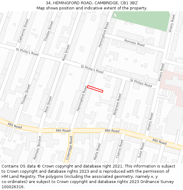 34, HEMINGFORD ROAD, CAMBRIDGE, CB1 3BZ: Location map and indicative extent of plot