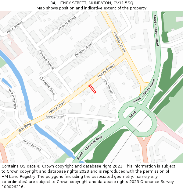 34, HENRY STREET, NUNEATON, CV11 5SQ: Location map and indicative extent of plot