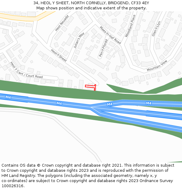 34, HEOL Y SHEET, NORTH CORNELLY, BRIDGEND, CF33 4EY: Location map and indicative extent of plot
