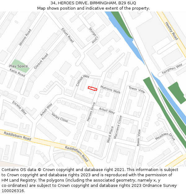 34, HEROES DRIVE, BIRMINGHAM, B29 6UQ: Location map and indicative extent of plot