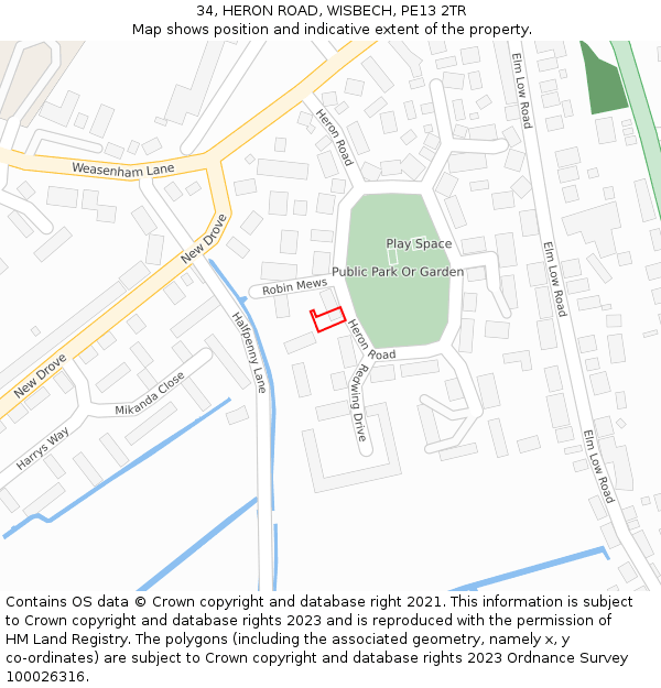 34, HERON ROAD, WISBECH, PE13 2TR: Location map and indicative extent of plot