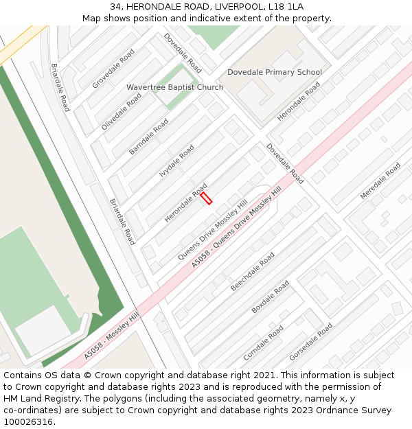 34, HERONDALE ROAD, LIVERPOOL, L18 1LA: Location map and indicative extent of plot