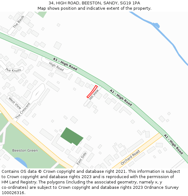 34, HIGH ROAD, BEESTON, SANDY, SG19 1PA: Location map and indicative extent of plot