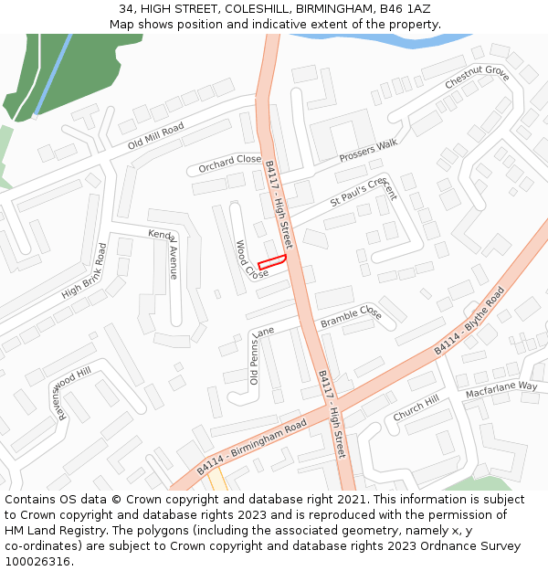 34, HIGH STREET, COLESHILL, BIRMINGHAM, B46 1AZ: Location map and indicative extent of plot
