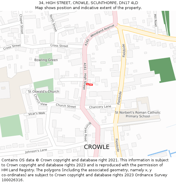 34, HIGH STREET, CROWLE, SCUNTHORPE, DN17 4LD: Location map and indicative extent of plot