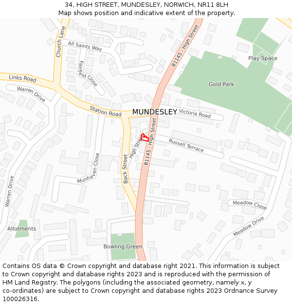 34, HIGH STREET, MUNDESLEY, NORWICH, NR11 8LH: Location map and indicative extent of plot