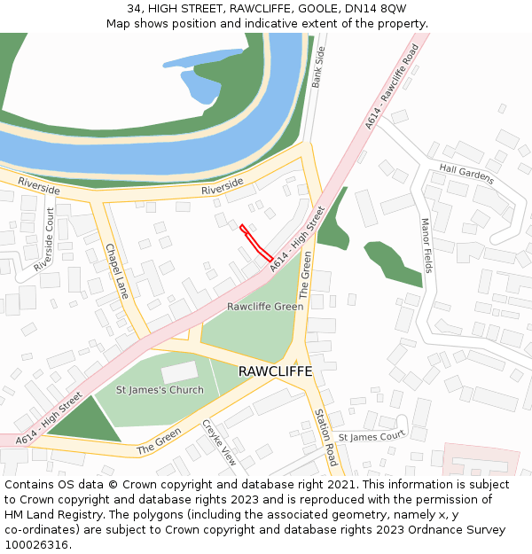 34, HIGH STREET, RAWCLIFFE, GOOLE, DN14 8QW: Location map and indicative extent of plot