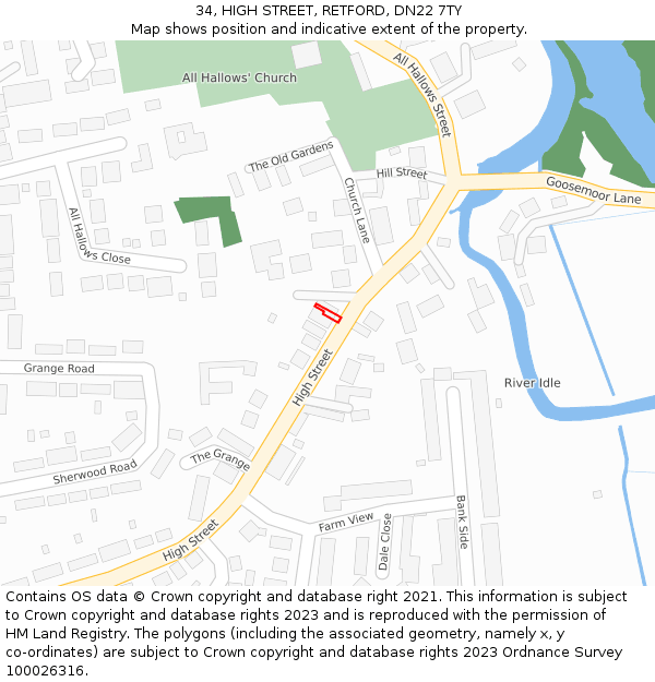 34, HIGH STREET, RETFORD, DN22 7TY: Location map and indicative extent of plot