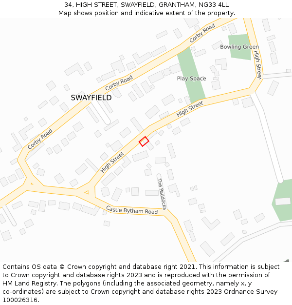 34, HIGH STREET, SWAYFIELD, GRANTHAM, NG33 4LL: Location map and indicative extent of plot