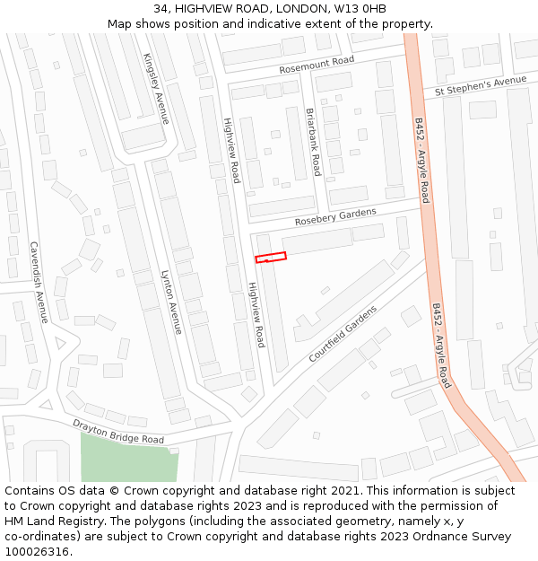 34, HIGHVIEW ROAD, LONDON, W13 0HB: Location map and indicative extent of plot