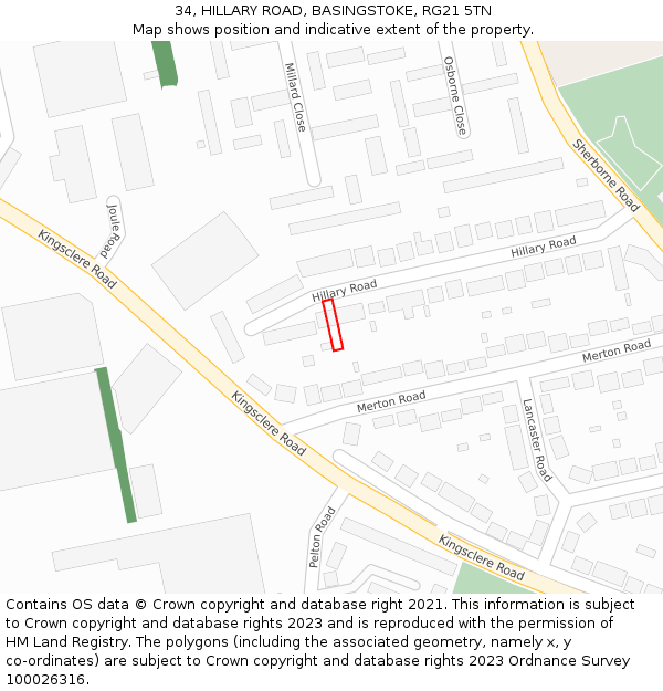 34, HILLARY ROAD, BASINGSTOKE, RG21 5TN: Location map and indicative extent of plot