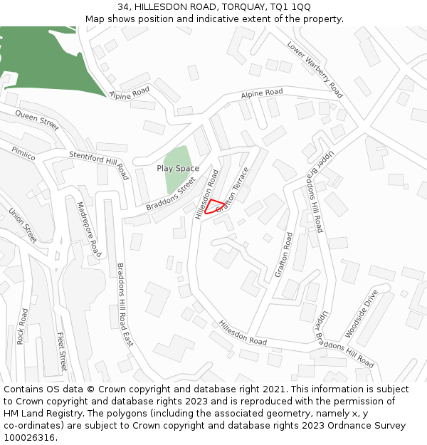 34, HILLESDON ROAD, TORQUAY, TQ1 1QQ: Location map and indicative extent of plot
