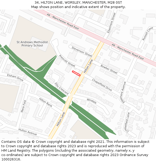34, HILTON LANE, WORSLEY, MANCHESTER, M28 0ST: Location map and indicative extent of plot