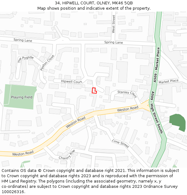 34, HIPWELL COURT, OLNEY, MK46 5QB: Location map and indicative extent of plot