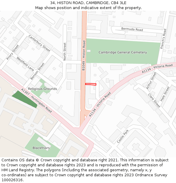 34, HISTON ROAD, CAMBRIDGE, CB4 3LE: Location map and indicative extent of plot
