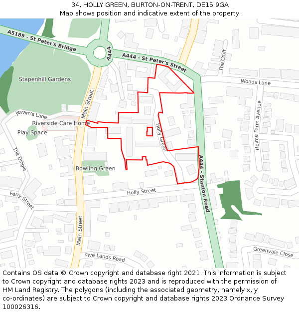 34, HOLLY GREEN, BURTON-ON-TRENT, DE15 9GA: Location map and indicative extent of plot
