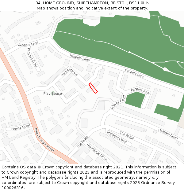 34, HOME GROUND, SHIREHAMPTON, BRISTOL, BS11 0HN: Location map and indicative extent of plot
