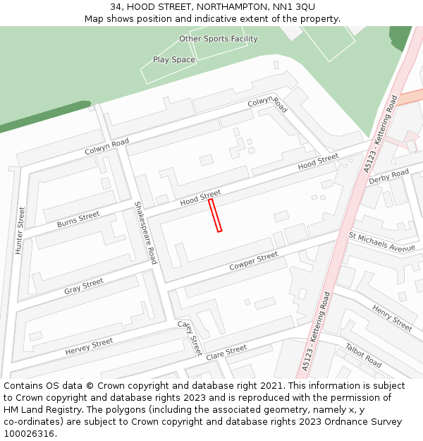34, HOOD STREET, NORTHAMPTON, NN1 3QU: Location map and indicative extent of plot