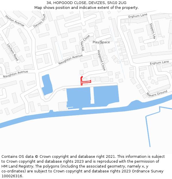34, HOPGOOD CLOSE, DEVIZES, SN10 2UG: Location map and indicative extent of plot