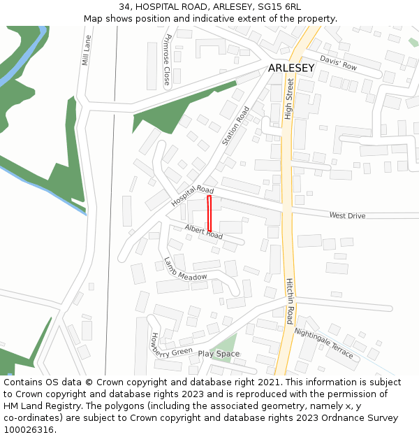 34, HOSPITAL ROAD, ARLESEY, SG15 6RL: Location map and indicative extent of plot