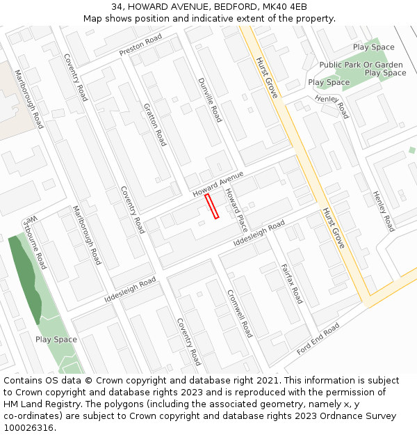 34, HOWARD AVENUE, BEDFORD, MK40 4EB: Location map and indicative extent of plot