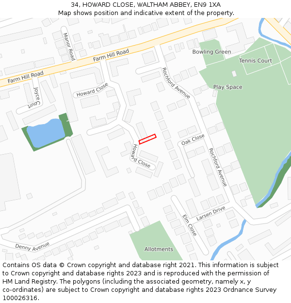 34, HOWARD CLOSE, WALTHAM ABBEY, EN9 1XA: Location map and indicative extent of plot