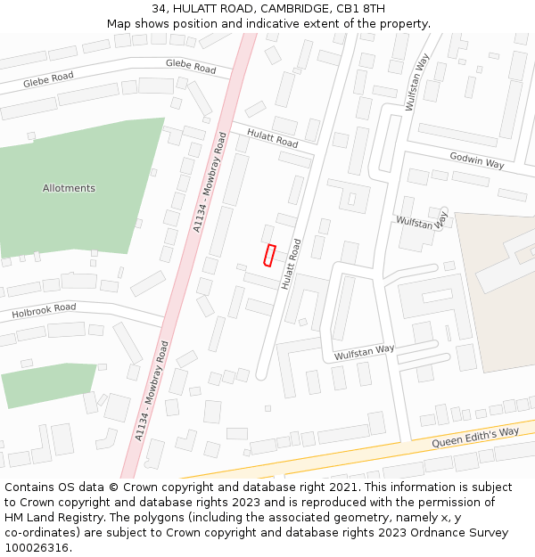 34, HULATT ROAD, CAMBRIDGE, CB1 8TH: Location map and indicative extent of plot