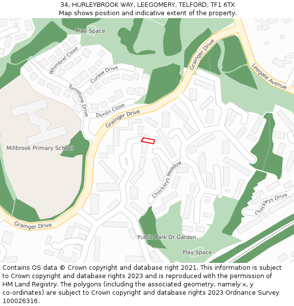 34, HURLEYBROOK WAY, LEEGOMERY, TELFORD, TF1 6TX: Location map and indicative extent of plot