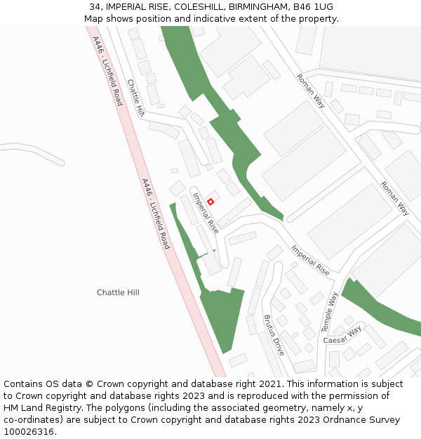 34, IMPERIAL RISE, COLESHILL, BIRMINGHAM, B46 1UG: Location map and indicative extent of plot