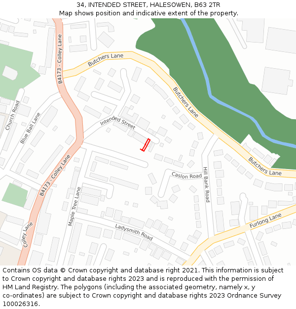 34, INTENDED STREET, HALESOWEN, B63 2TR: Location map and indicative extent of plot
