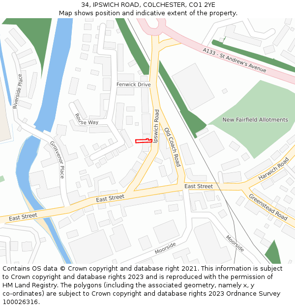 34, IPSWICH ROAD, COLCHESTER, CO1 2YE: Location map and indicative extent of plot