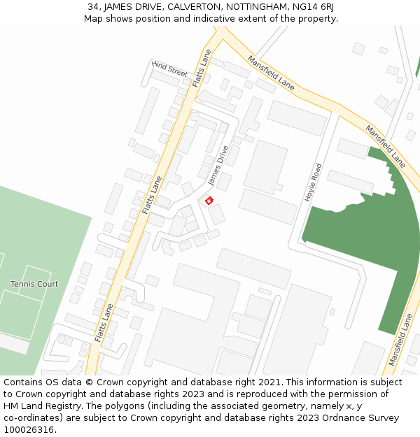 34, JAMES DRIVE, CALVERTON, NOTTINGHAM, NG14 6RJ: Location map and indicative extent of plot