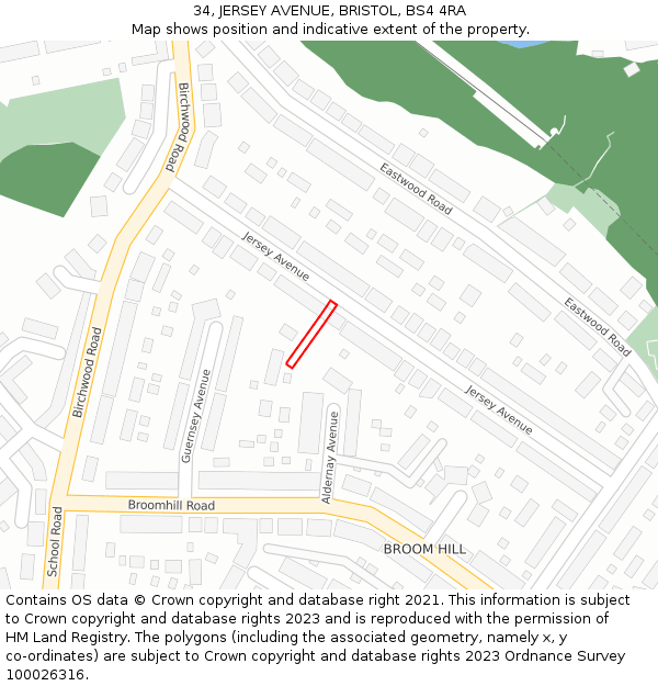 34, JERSEY AVENUE, BRISTOL, BS4 4RA: Location map and indicative extent of plot