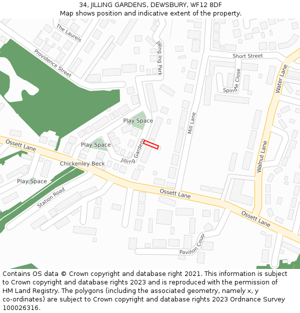 34, JILLING GARDENS, DEWSBURY, WF12 8DF: Location map and indicative extent of plot