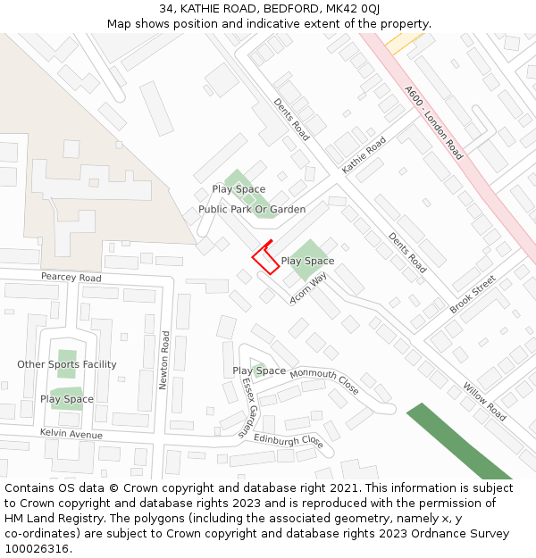 34, KATHIE ROAD, BEDFORD, MK42 0QJ: Location map and indicative extent of plot