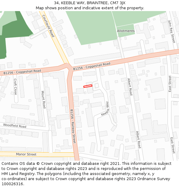 34, KEEBLE WAY, BRAINTREE, CM7 3JX: Location map and indicative extent of plot