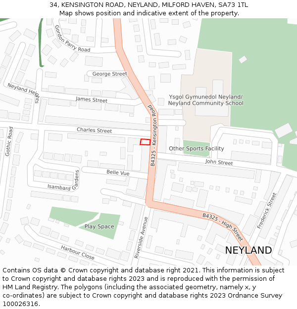 34, KENSINGTON ROAD, NEYLAND, MILFORD HAVEN, SA73 1TL: Location map and indicative extent of plot