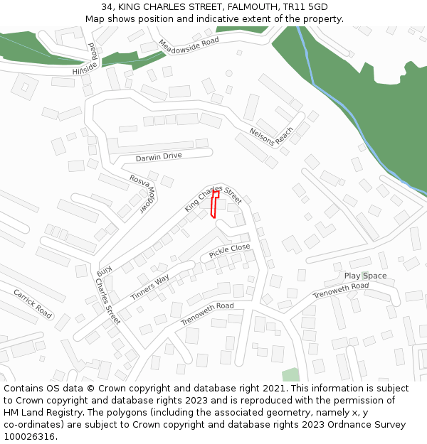 34, KING CHARLES STREET, FALMOUTH, TR11 5GD: Location map and indicative extent of plot