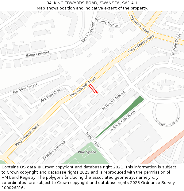 34, KING EDWARDS ROAD, SWANSEA, SA1 4LL: Location map and indicative extent of plot
