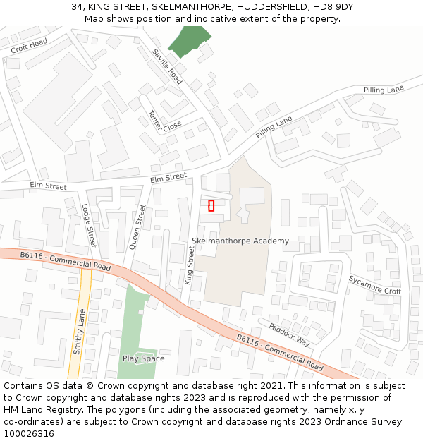 34, KING STREET, SKELMANTHORPE, HUDDERSFIELD, HD8 9DY: Location map and indicative extent of plot