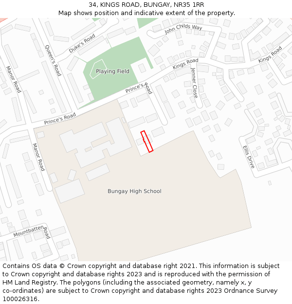 34, KINGS ROAD, BUNGAY, NR35 1RR: Location map and indicative extent of plot