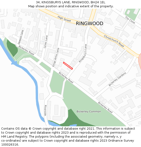 34, KINGSBURYS LANE, RINGWOOD, BH24 1EL: Location map and indicative extent of plot