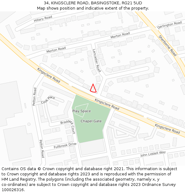 34, KINGSCLERE ROAD, BASINGSTOKE, RG21 5UD: Location map and indicative extent of plot