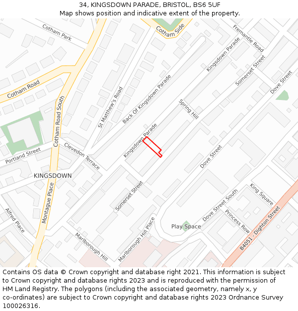 34, KINGSDOWN PARADE, BRISTOL, BS6 5UF: Location map and indicative extent of plot