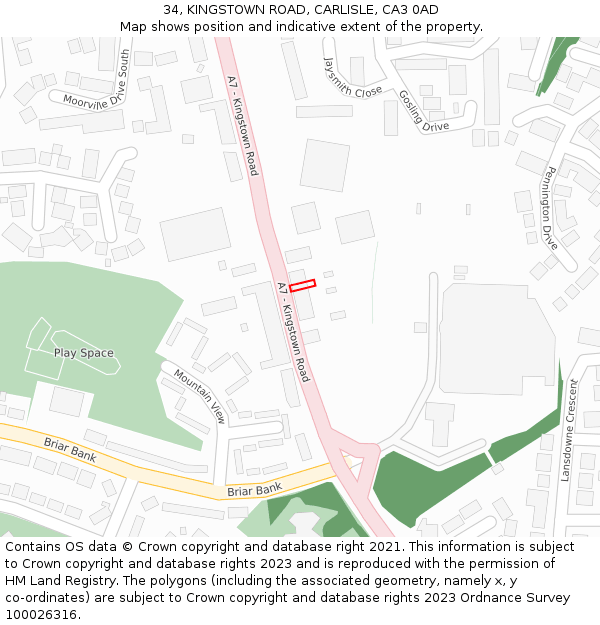 34, KINGSTOWN ROAD, CARLISLE, CA3 0AD: Location map and indicative extent of plot
